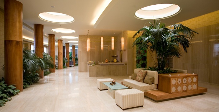 hotel lobby with silk trees