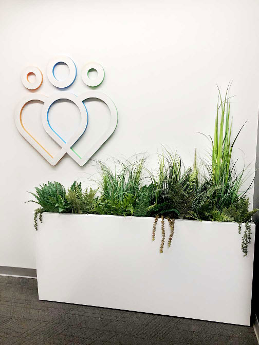silk plants in large white office planter